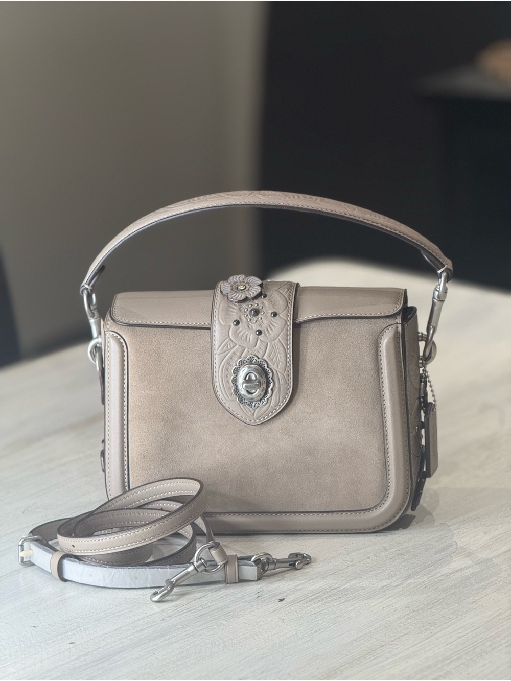 Coach Page Suede Tea Rose Appliqué Cross Body-NWOT And Dustbag